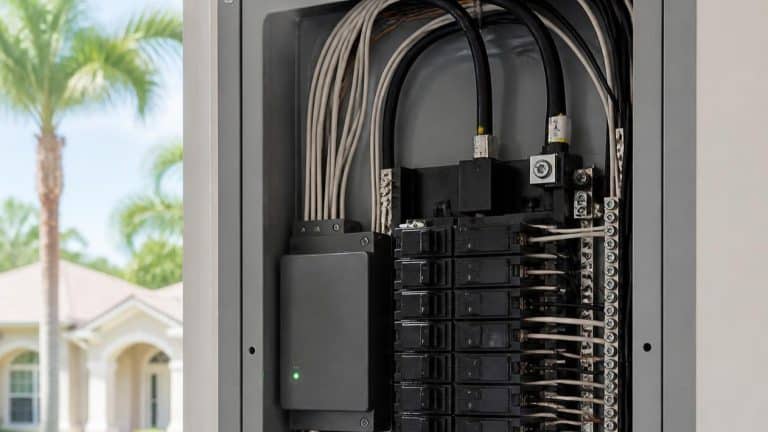 Whole-home surge protector installed in an electrical panel at a Clearwater, FL home
